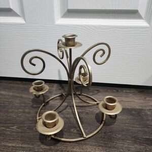 Home Interior HOMCO Metal Gold Tone Candlelabra 5 Arm Candlestick Holder Round
